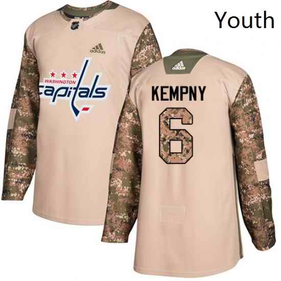 Youth Adidas Washington Capitals 6 Michal Kempny Authentic Camo Veterans Day Practice NHL Jerse